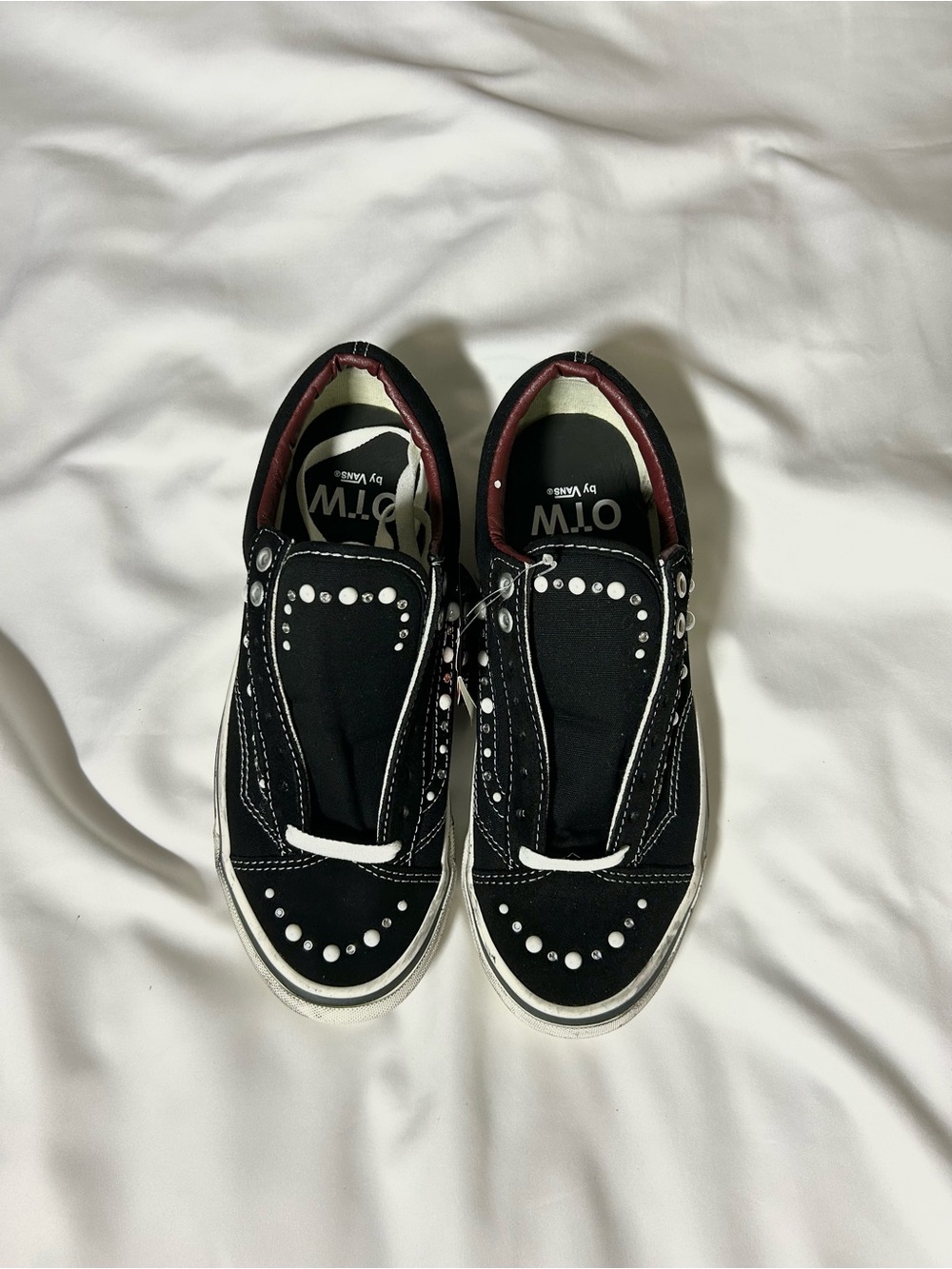 Vans Black Studded Slip-On Sneakers with Maroon Lining